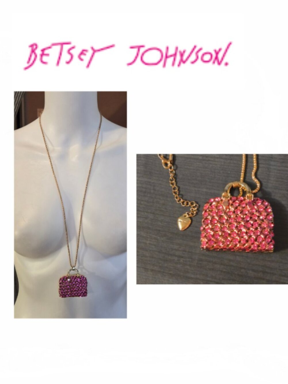 NWOT Betsey Johnson Designer Pink Bag Charm Necklace